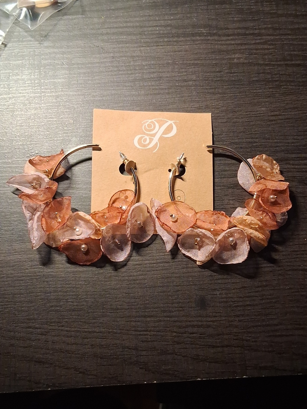 Plunder Peach and Pink Floral Hoop Earrings